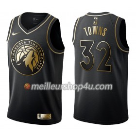 Maillot Basket Homme Minnesota Timberwolves Karl-Anthony Towns 32 Nike Noir Gold Edition Swingman